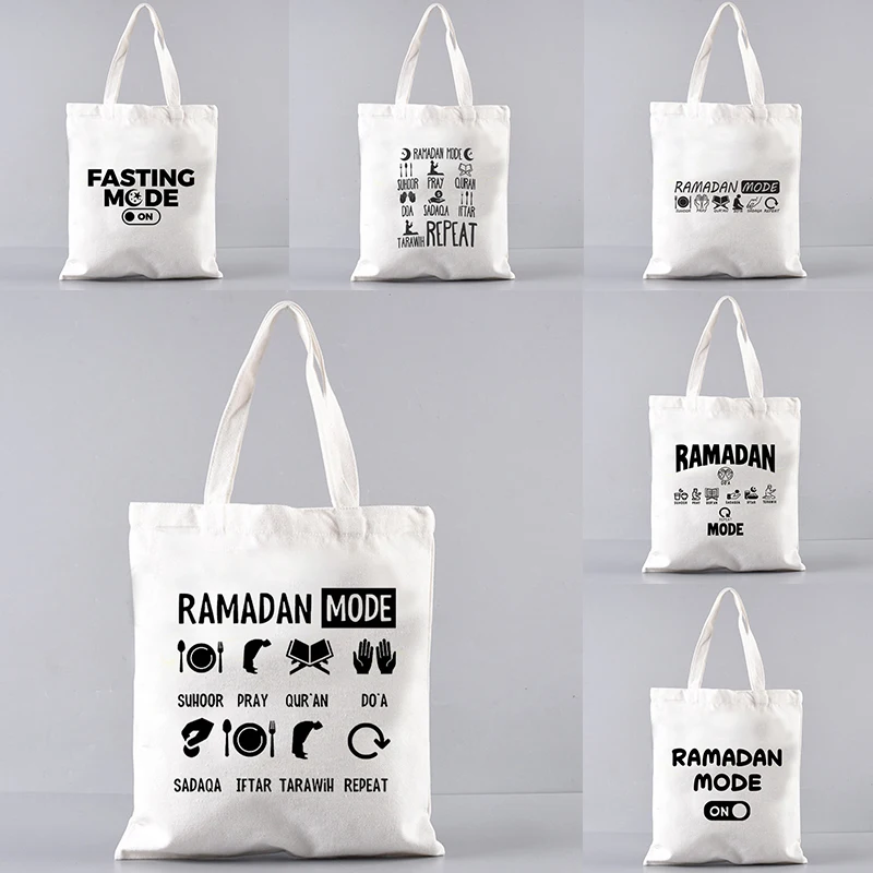 Ramadan Mode Funny Pattern Canvas Tote Bag Ramadan Kareem Gift Id Al Fitr Supermarket Bag Eid Mubarak Gifts Islamic Gift Muslim