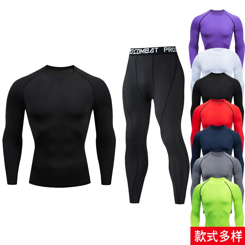 Colorful Long-sleeved Tight-fitting Breathable Quick-drying Sportswear Basketball Riding Fitness Running Sportswear Suit Men