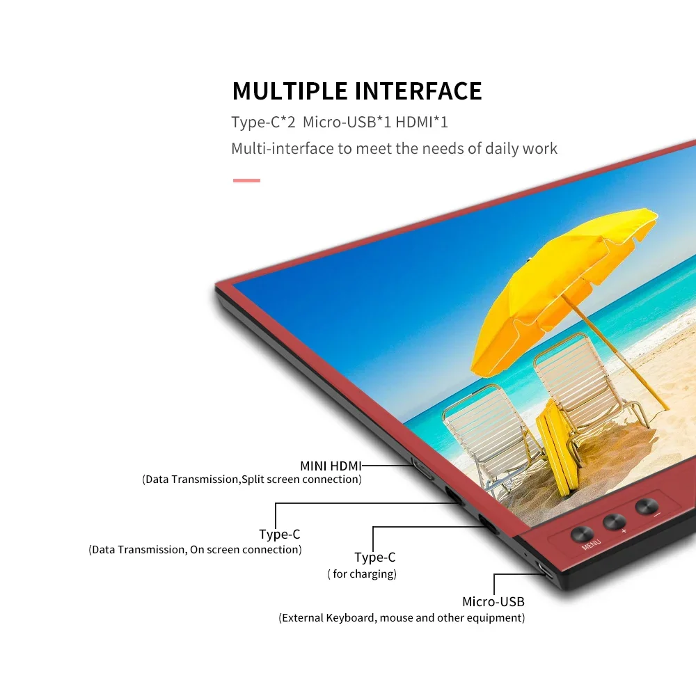 شاشة محمولة 15.6 بوصة عالية الدقة شاشة كمبيوتر USB C شاشة مزدوجة مع شاشة ألعاب مكبر صوت لجهاز PS3 PS4 Xbox #6