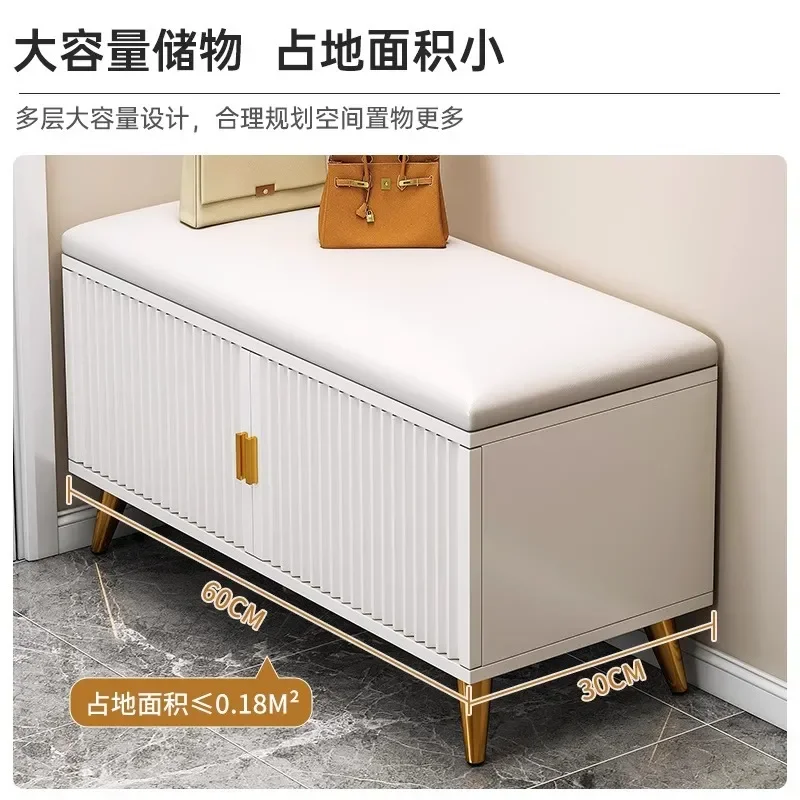 Modern Narrow Entryway Shoe Bench with Storage Luxury Padded Seat Cabinet for Hallway Home Organization Simple Design