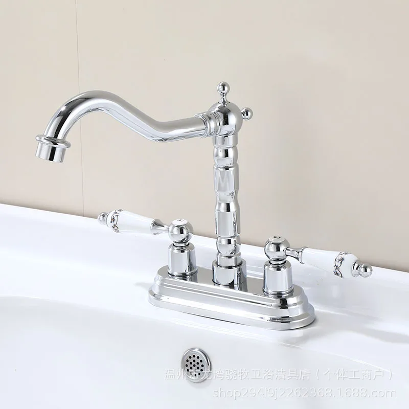 Widespread Basin Faucet Bathroom 4 inch Hot Cold Water Mixer Crane Deck Mounted Bath Tap Basin Mixer Brass Antique Bronze