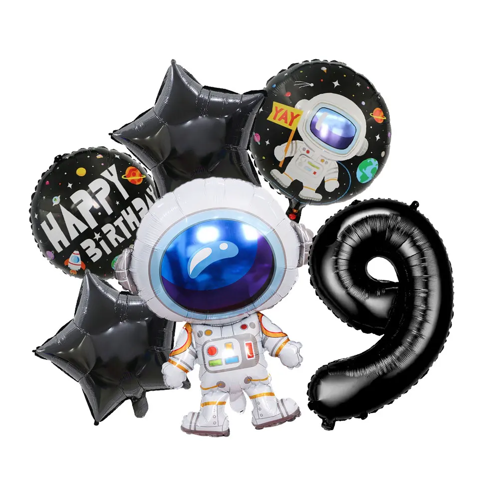 Neue Astronauten-Geburtstagsparty-Dekoration, schwarze Weltraum-Astronauten-Teller, Servietten, Becher, Tischdecke, Hintergrund, Party-Geschenke, Kindergeburtstag – Detail 26