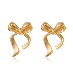 18K gold stainless steel bow shaped earrings for women's fashionable and elegant luxury gold-plated earrings new 2024