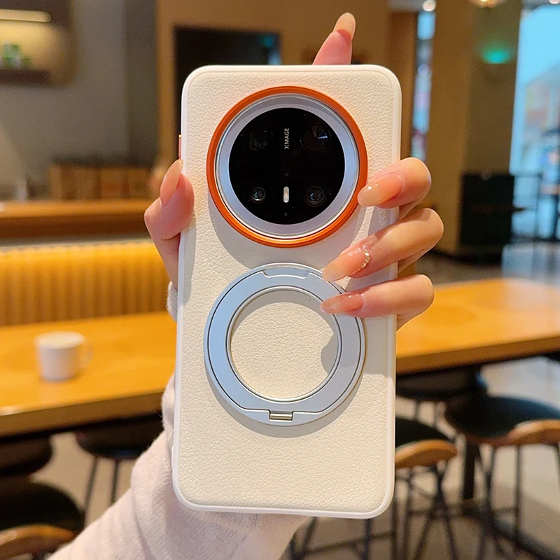 

Magnetic Premium lychee Pattern Leather for Huawei Mate 70 Pro Metal Finger Ring Stand Cover Back Coques Huawei Mate 70 80 Pro