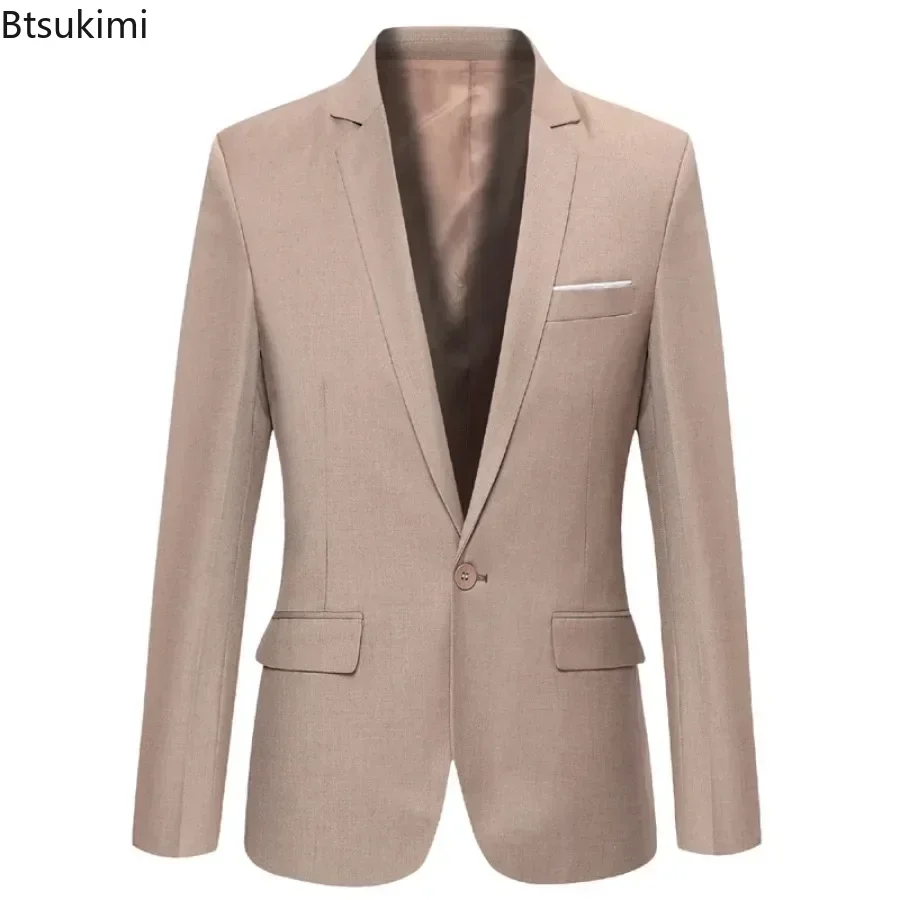 2024 Male Blazers Slim Elegant Suit Jackets Men\'s Business Formal Party Suit Coats Single Button Lapel Casual Solid Jacket Men