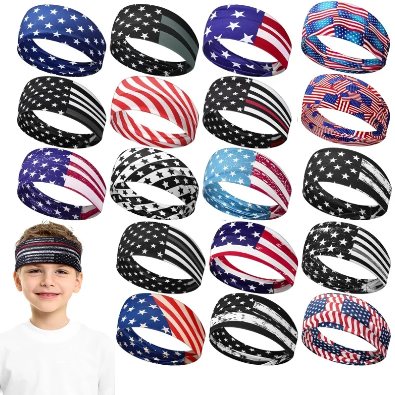 

Boys Sports Non Slip Athletic Sweatband US Flag Elastic Wicking Headbands Sweat Absorbing Headband For Kids Basketball Soccer