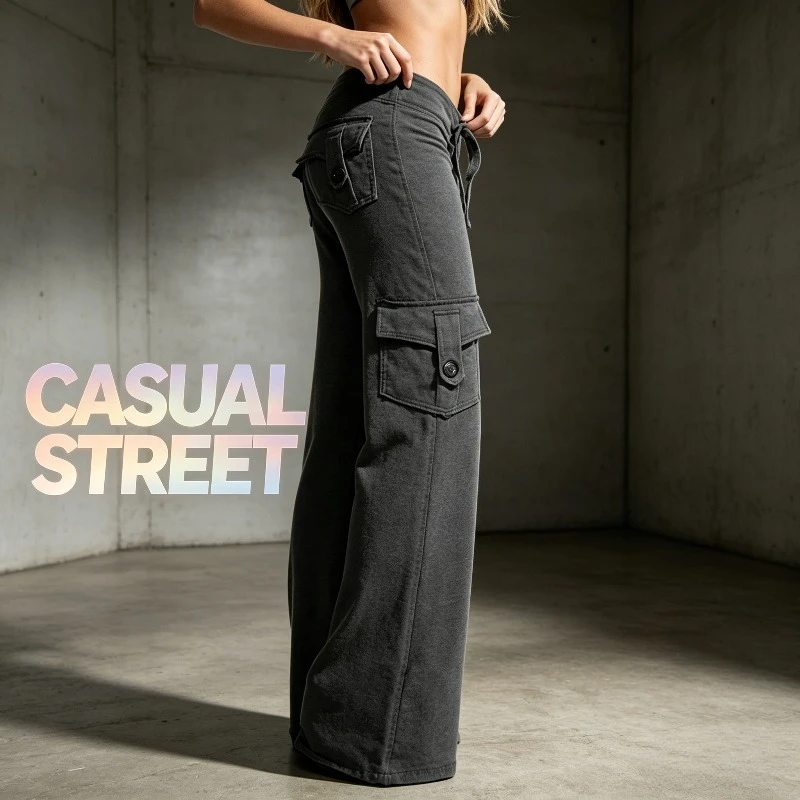 

Comfortable Lazy Style Yoga Pants Elastic Waist Button Pocket High Waist Slimming Fitness Outerwear Casual Versatile Pants