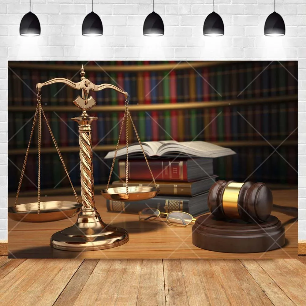 Law Justice Gold Balance Scale Books Gavel Court Kid Birthday Party Backdrop Custom Photography Poster Kid Room Decor Background