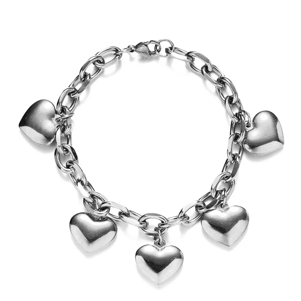 MisenBaBa New Style Stainless Steel Thick Chain Tassel Heart Charm Bracelet For Women Fashion Jewelry Valentine\'s day gift