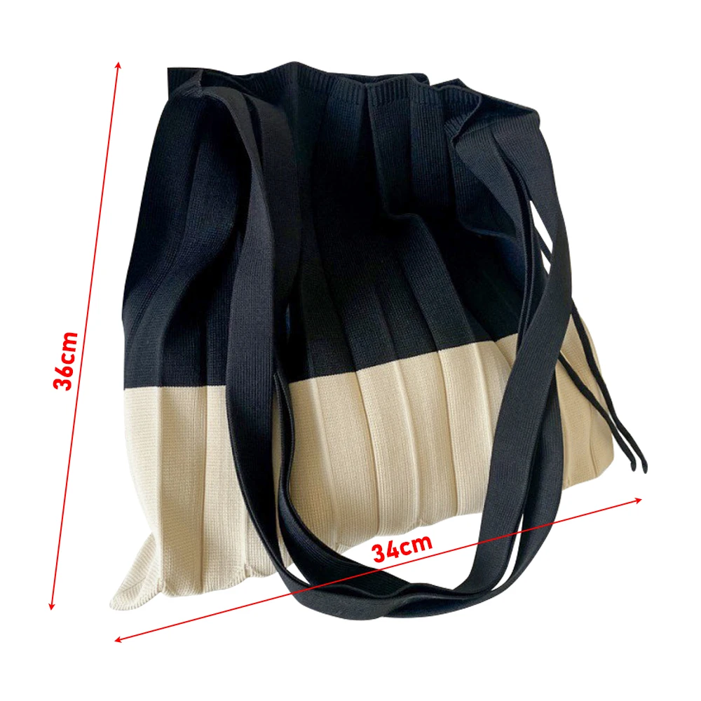 Knitted Foldable Storage Handbag Casual Large Capacity Reusable Eco Folding Shopping Tote Bags for Women Organ Pleats