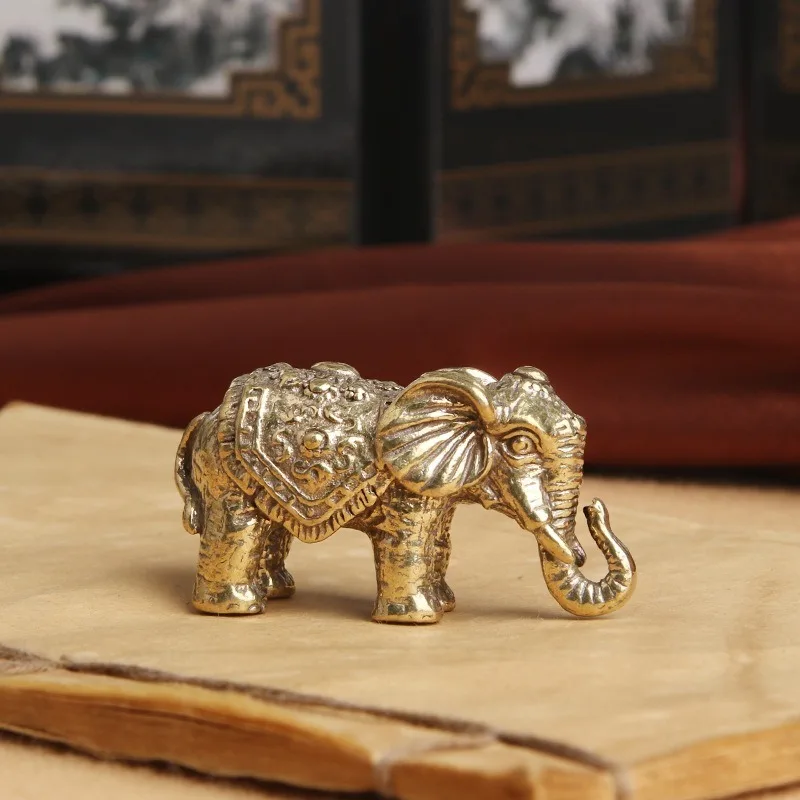 Antique Bronze Minature Elephant Figurines Tea Pet Table Ornament Decorations Solid Copper Animal