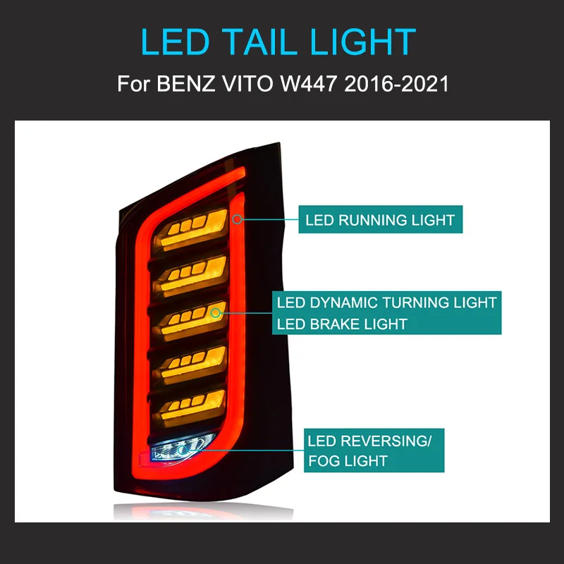 1 زوج مصباح ليد خلفي لبنز فيتو W447 V260 2016-2011 مصابيح خلفية التوصيل والتشغيل مع LED الديناميكي تحول أضواء خلفية