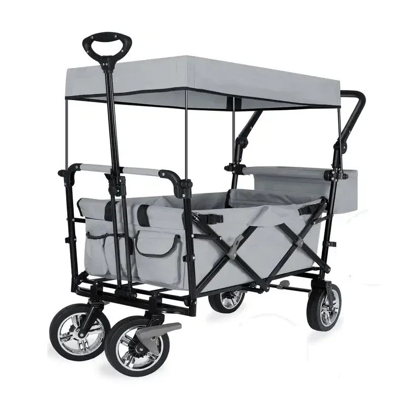 Cochecito de remolque multiterreno, carrito plegable de cuero para bebé, carrito de viaje