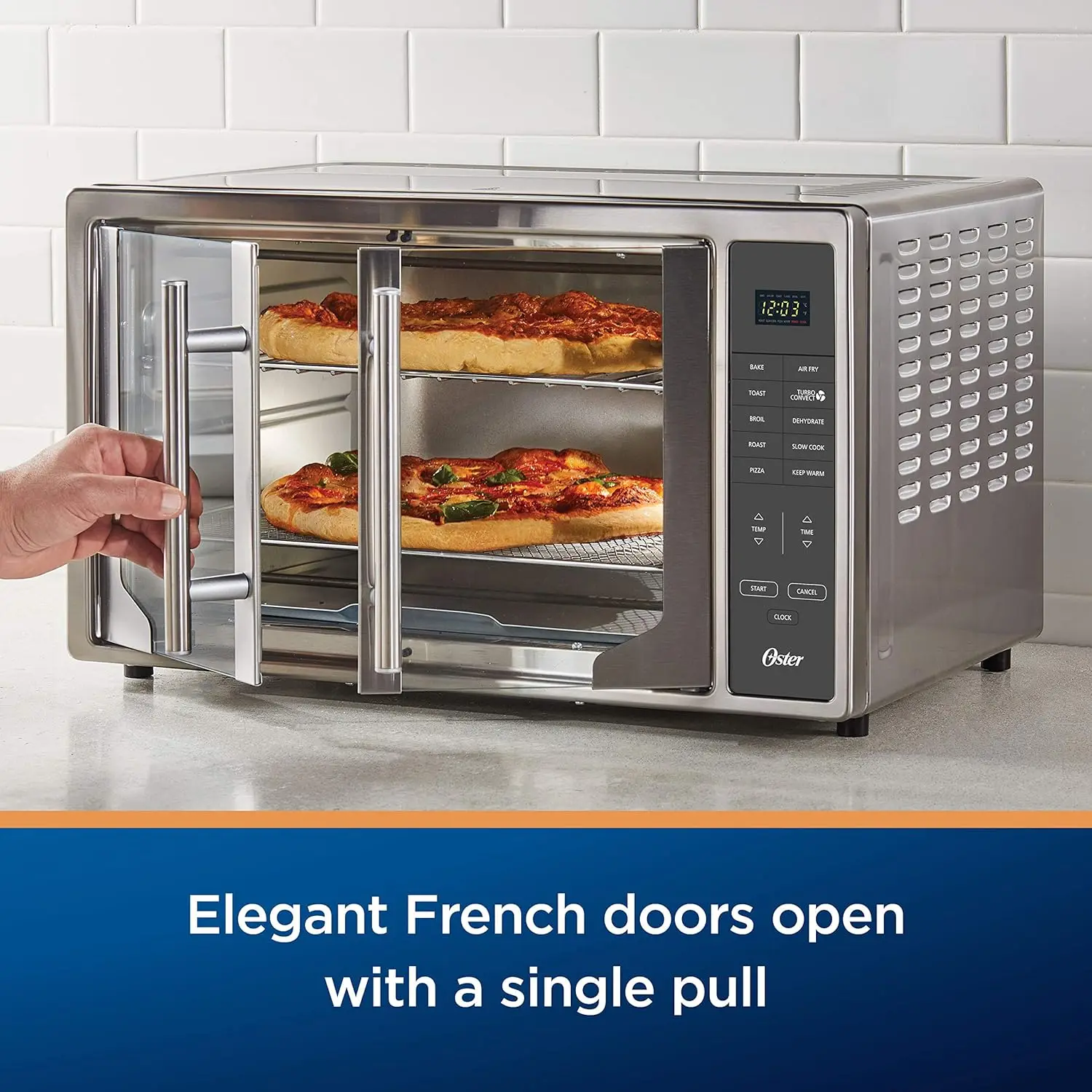 Air Fryer Oven, 10-in-1 Countertop Toaster, Large Enough for 2 Pizzas, Stainless Steel French Doors, XL Sized