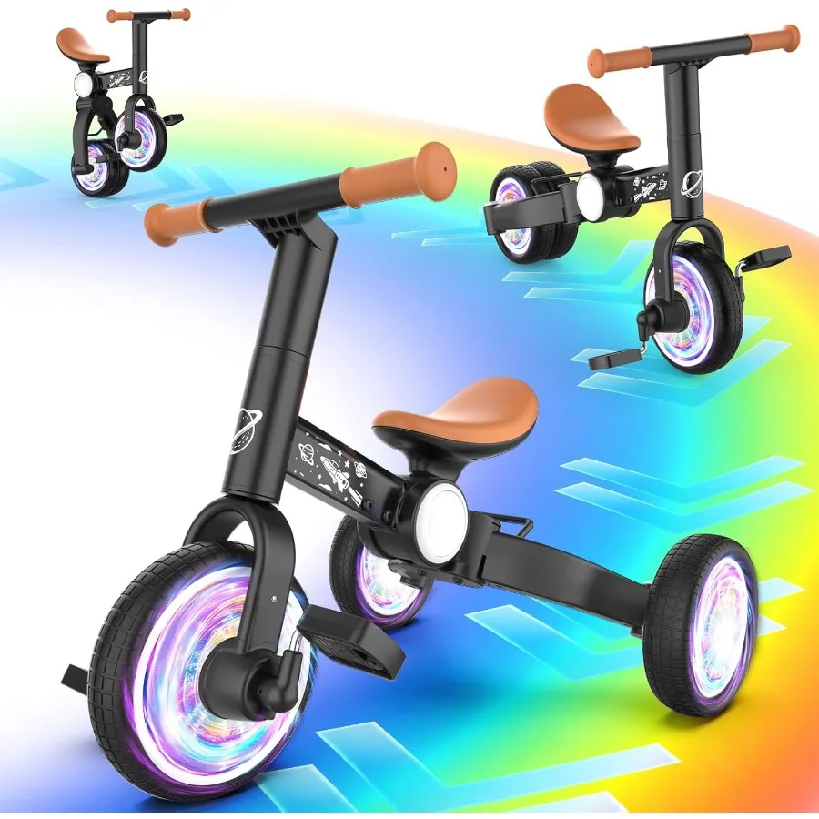 دراجة توازن للأطفال الصغار 3 في 1 لعمر 1-4 سنوات، دراجة ثلاثية العجلات بإضاءة ملونة للأطفال الصغار لعمر 1 2 3 4 سنوات مع دواسة قابلة للإزالة #1