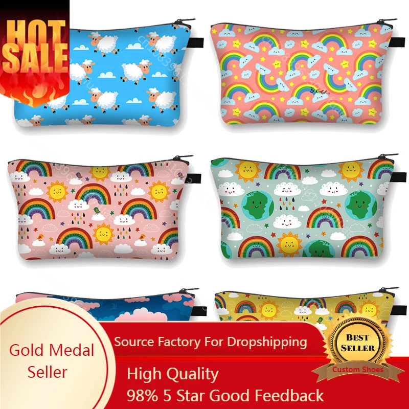 

Cute Rainbow Cloud Sun Print Cosmetic Bag Women Makeup Bags Teenager Girls Cosmetic Case Female Toiletries Organizer Clutch