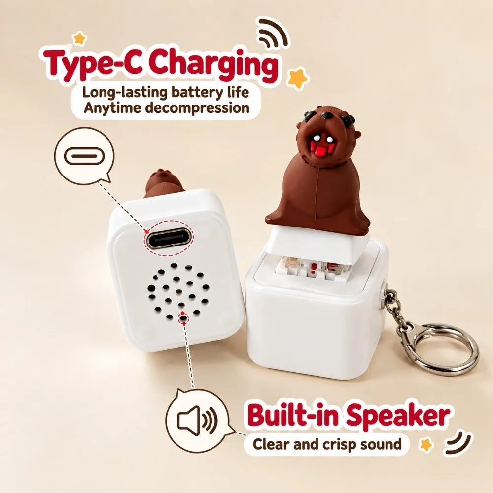 Screaming Seal Fidget Button Keychain Sound Koala Finger Button Clicker Light Up Rechargeable Clicky Animal Keycap