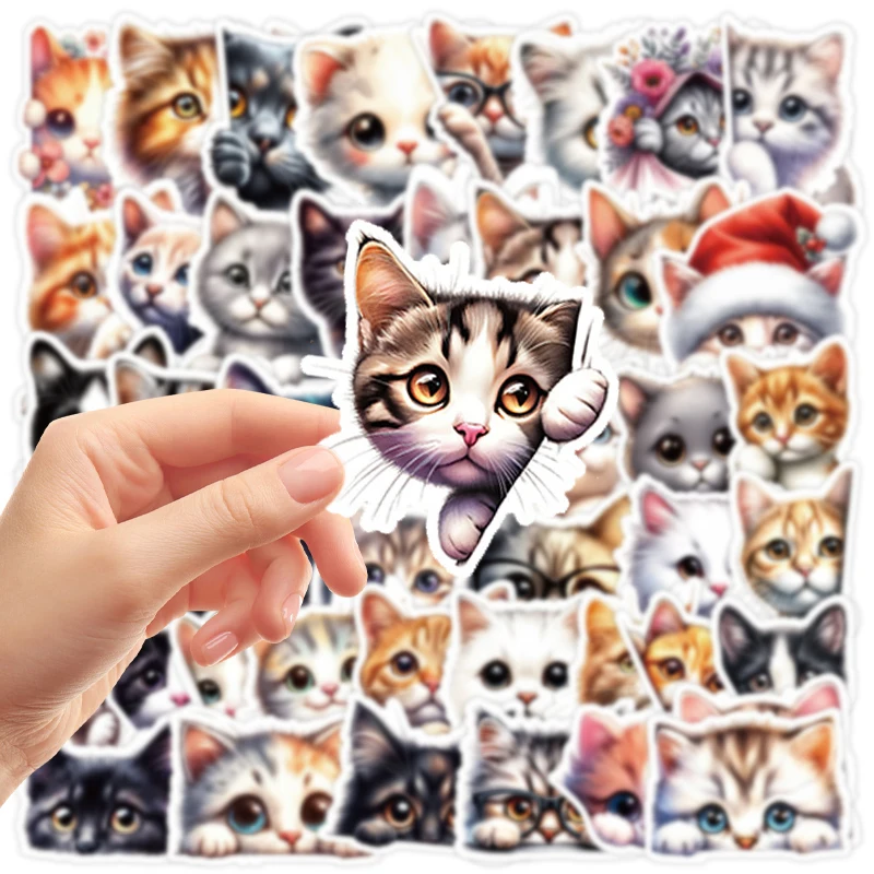50PCS Kawaii Cat Graffiti Stickers Aesthetic Decorative Phone Stationery Diary Notebook PVC Cute Animal Cat Decals Kids Toy Gift
