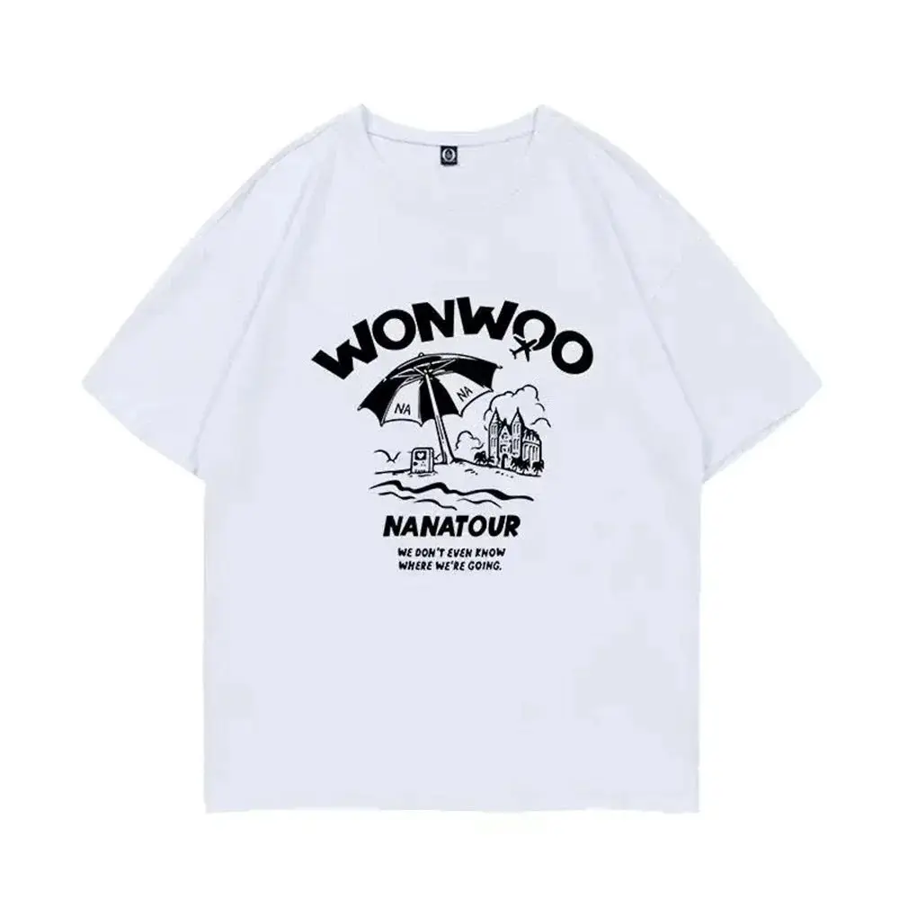 Summer Minimalist White Letter Printed Short Sleeved Kpop Nanatour Women's T-shirt Niche Chill Y2k Women's Cotton Top 90093