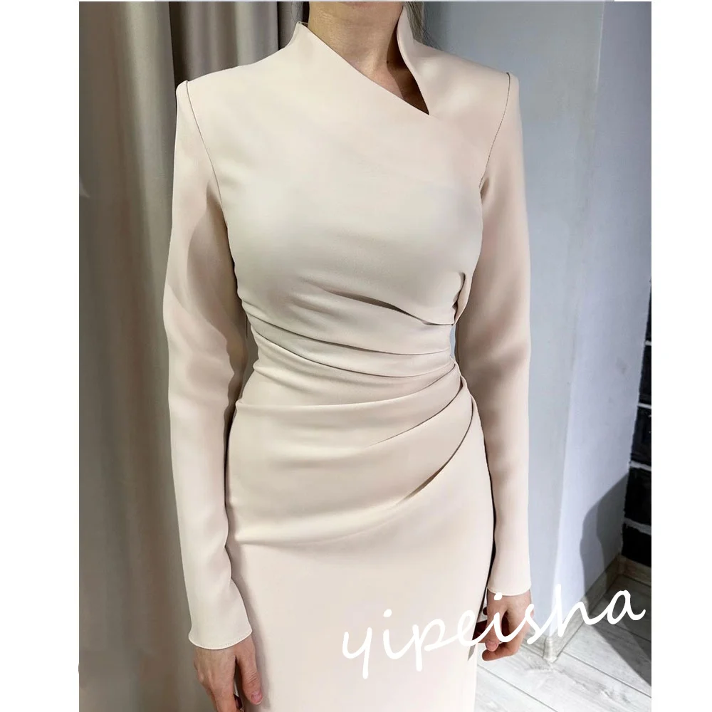 Jiayigong Prom Satin Piega Compleanno A-line Collo alto Abito da occasione su misura Abiti midi