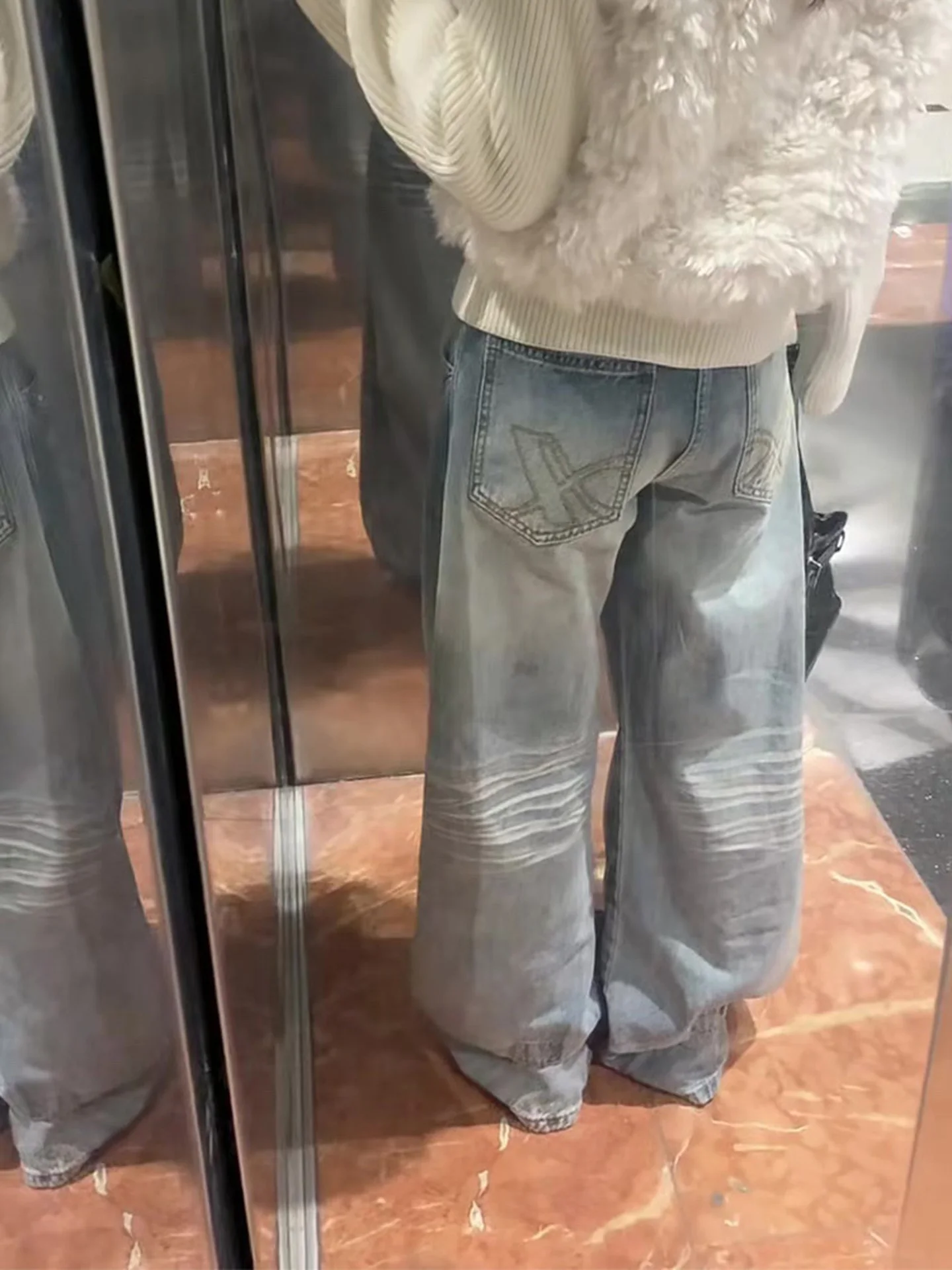 Retro American Sle Women's Wide Leg Jeans Faded Denim High Waist Straight Cut Long Trousers Autumn Winter New Sle Slimmin...