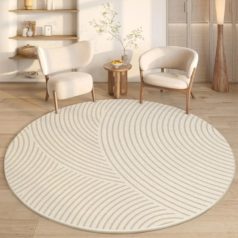 

Living Room Bedroom Round Large Area Carpet Desk Swivel Chair Study Office Area Floor Mat Beige Line Non-slip Easy To Care Rugs