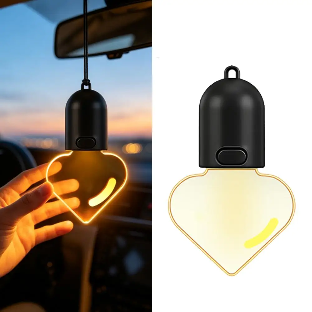 Car Mounted Light Bulb Pendant Heart‑Shaped Small Auto Ambient Sensing Light Hanging Ornament Interior Decoration Accessory
