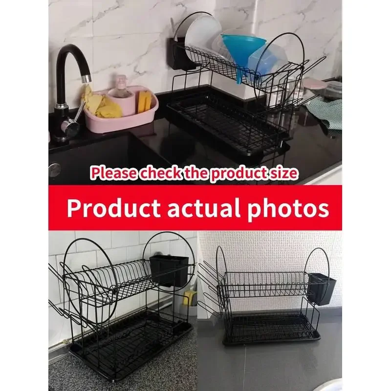 2-Tier Dish Drying Rack Kitchen Countertop Automatic Drainage Rustproof Dish Drainer with Utensils