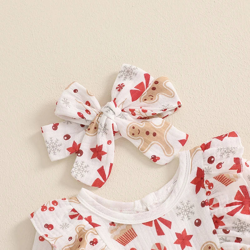 Toddler Girls Winter Snowflake Print Long Sleeve Jumpsuit with Matching Headband and Faux Fur Trim - Festive Holiday Outfit