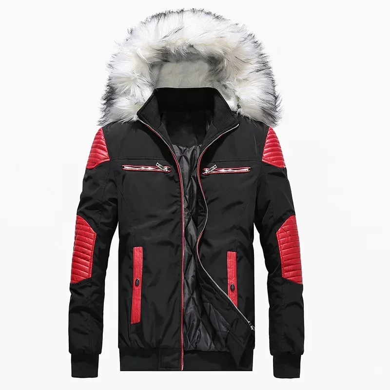 Homens inverno gola de pele do falso jaqueta com capuz oversize streetwear manga longa algodão parkas grosso outerwear casaco meninos zip up parka