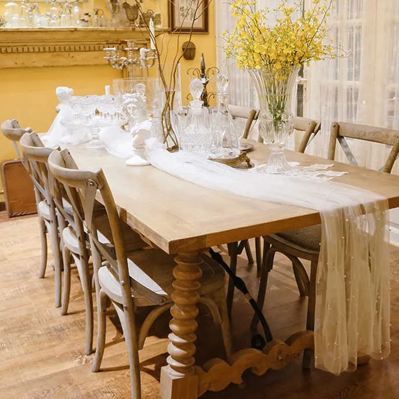 

Romantic Bohemian Wind and Pearl yarn Table Runner Wedding Birthday Party Valentine's Day Table Decoration