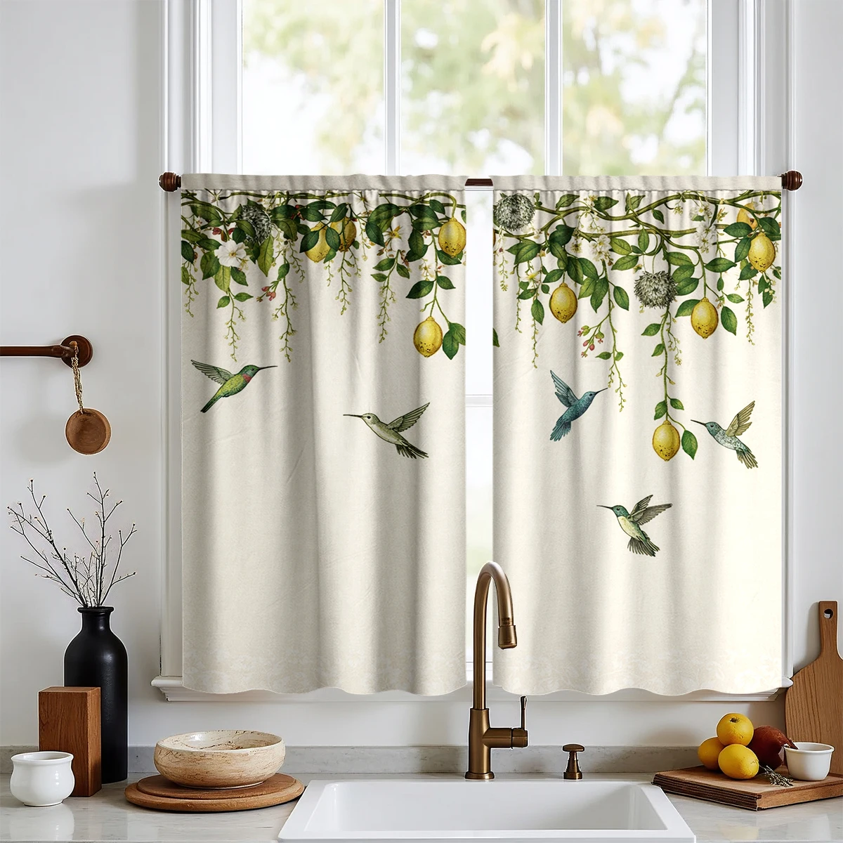 2 Pcs Kitchen Curtains, Rustic Farmhouse Short Sheer Window Treatments, Cozy for Kitchen Cabinet, Dining, B&B, RV, Camper, Cafe