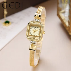 Fashion Gedi Top Brand Luxury Ultra-thin Gold Square Quartz Bangle Gifts Watch Alloy Rope Strap Water Resistance Ladies Jewelry