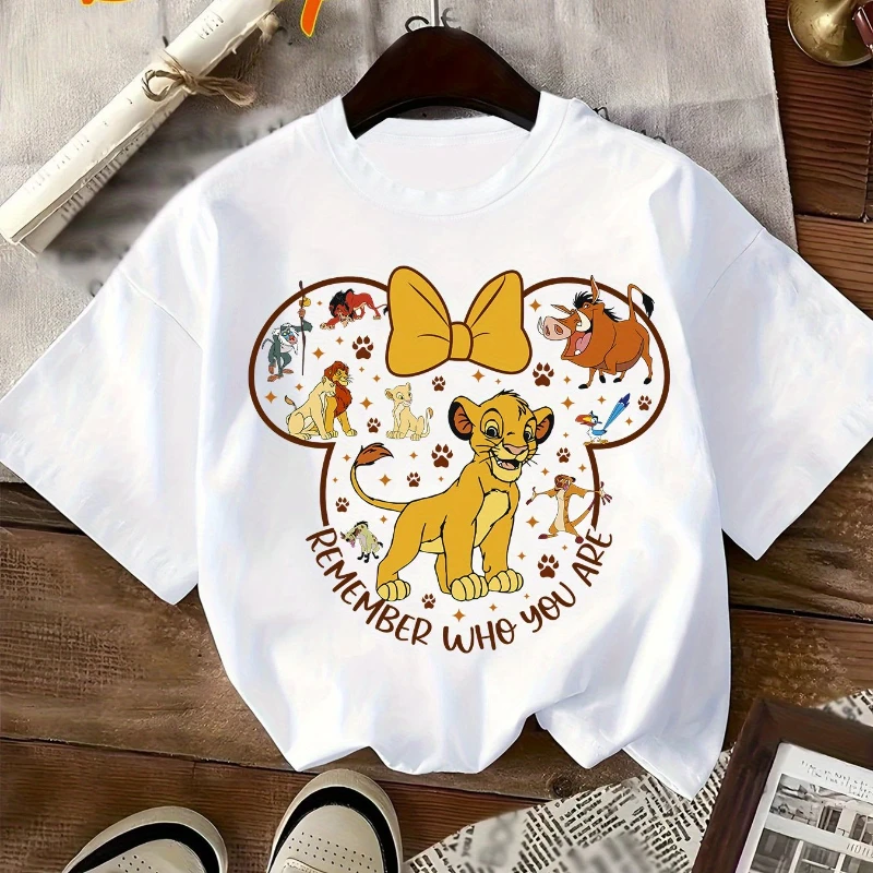 

Повседневная футболка Disney с короткими рукавами и круглым вырезом с принтом «Король Лев» для отдыха, удобный тканевый летний женский топ