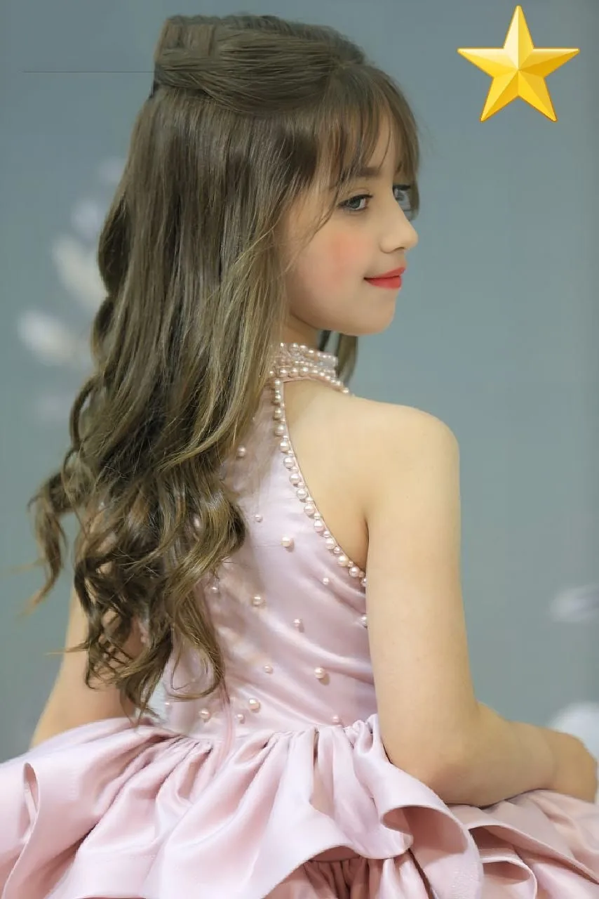 FATAPAESE Customized Flower Girl Dress Haltar-neck Sparking Pearls Fluffy Skirt Wedding Party MiniBridesmaid Princess Ball Gown