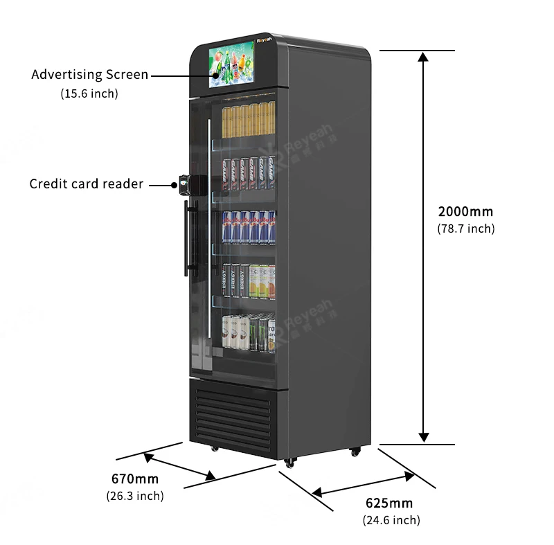 24/7 Self-service AI Smart Refrigerated Vending Machine Visual Identity Beverage Vending Machine for Station Gym Bar
