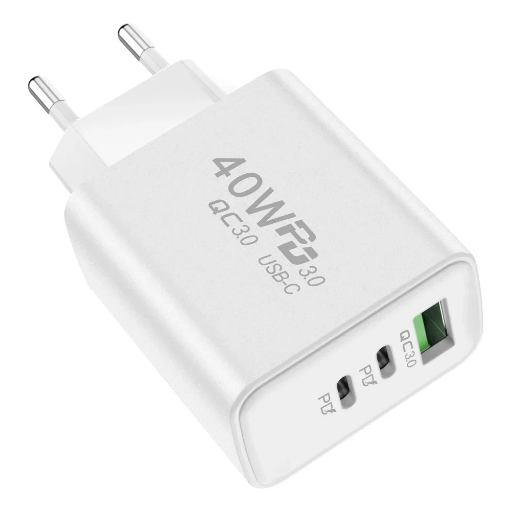 USB-C-Ladegerät, 40 W, Handy, Typ C, PD, schnelles Aufladen, hohe Geschwindigkeit, Schnellladung 3.0, Wandadapter, mehrere Anschlüsse für iPhone Xiaomi