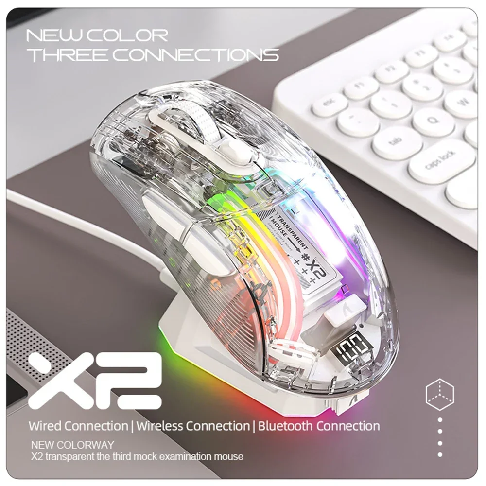 Imagem -02 - Ataque Tubarão x2 Pro Wireless Bluetooth Gaming Mouse 3-mode Connection Rgb Light Usb c Wired 2.4g Transparente