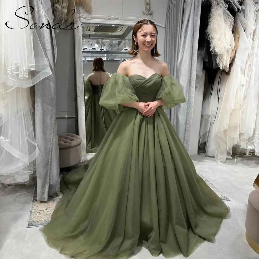 Sondr Forest Green Wedding Dresses Customized Sweetheart Strapless Puff Sleeves Bridal Gown Corset Wedding Snap Dresses 2025