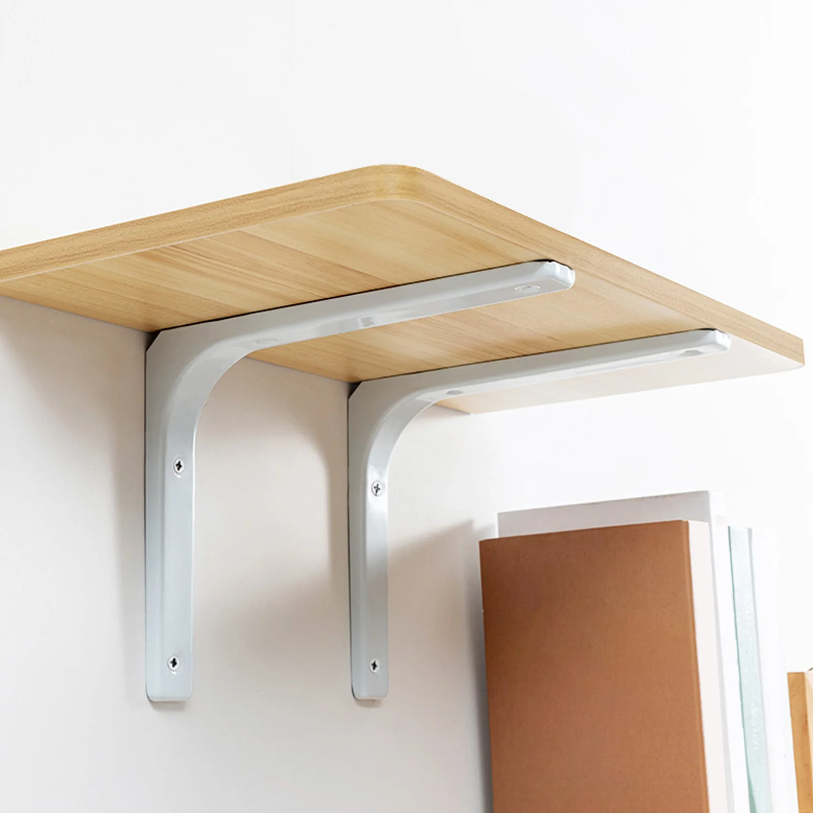 4 Pcs White 6 Inch L Shape Wall Shelf Support Bracket Heavy Duty Stainless Steel Fixing Braces Storage Rack Holder Hardware