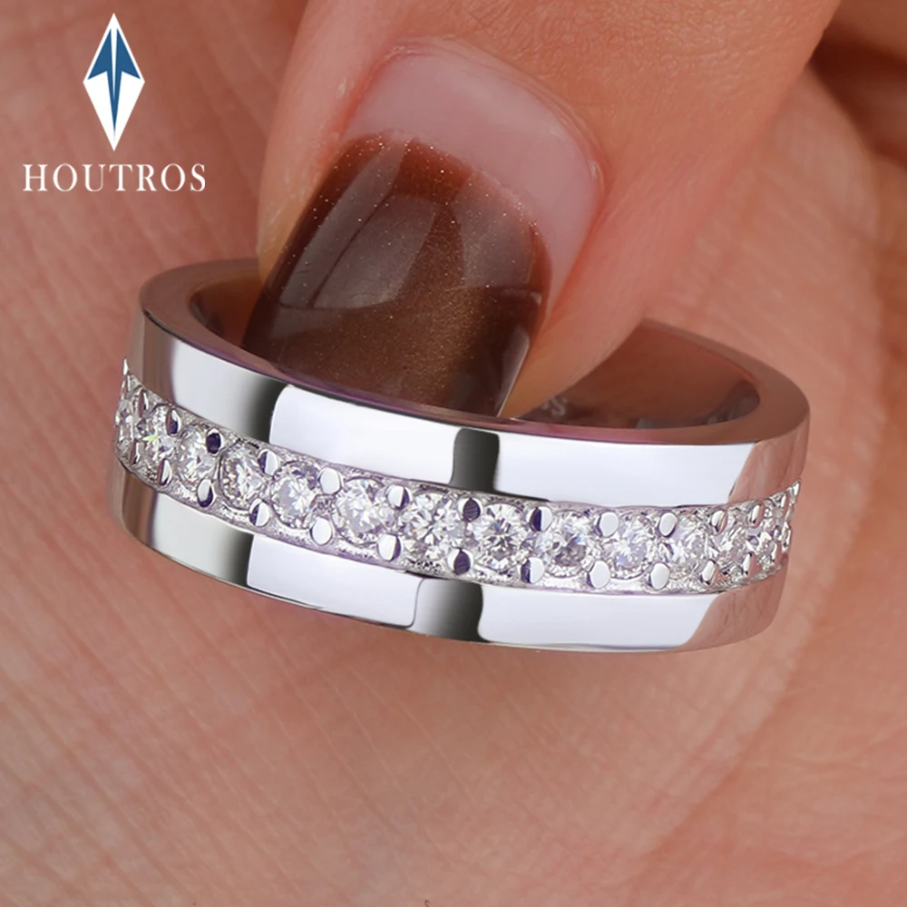 

Мужское обручальное кольцо с муассанитом 0,54 карата, стерлинговое серебро 925 пробы, полированное плоское минималистичное дизайнерское мужское кольцо, юбилейное ювелирное изделие, подарок