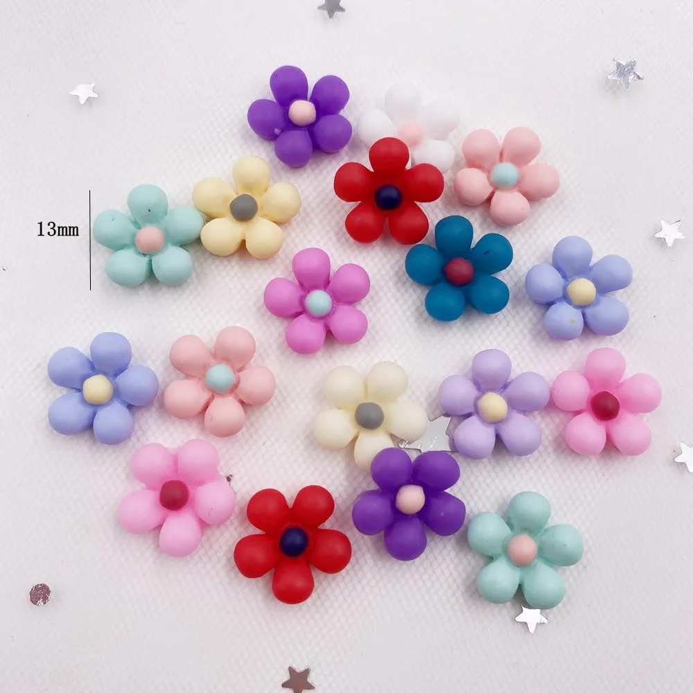 New 50PCS Mix Resin 13mm 3D Colorful Flower Flatback Stone Buttons Embellishment DIY Scrapbook Wedding Applique Crafts F006