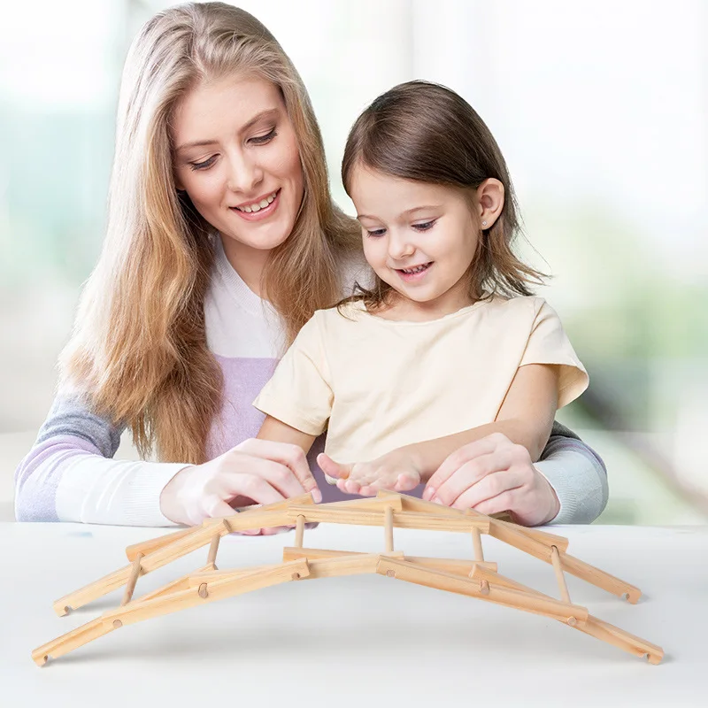 Drewniane pręty Montessori DIY drewniany most Bailey fizyka eksperyment naukowy modele montażowe zestawy do budowania rekwizyty klasy fizycznej
