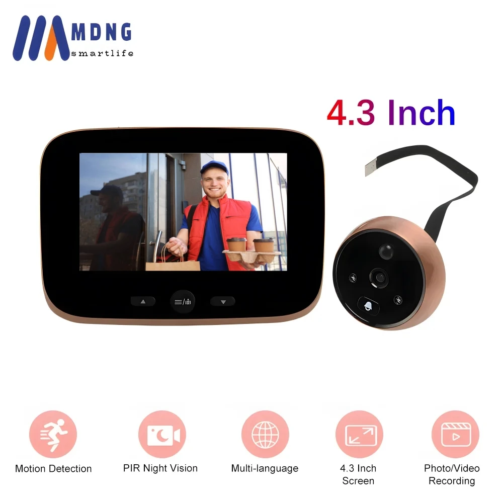 4.3 Inch Smart Digital Door Viewer Peephole Camera PIR Motion Detection Video Door Magic Eye Ring Doorbell Built 4000mAh Battery