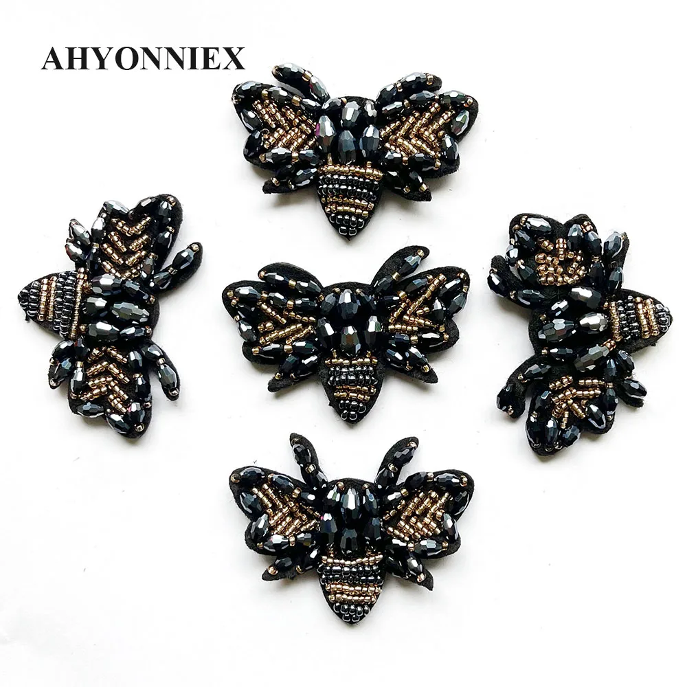 AHYONNIEX 5 sztuk/partia ręcznie robione Rhinestone naszywki z koralikami pszczoły moda przyszyć łacie na ubrania buty z koralikami aplikacja śliczne naszywki