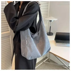 Women's Tote Corduroy Simple Casual Bag Large Capacity Designer Handbags Canvas Shoulder For Women Travel Solid Shopper Bag