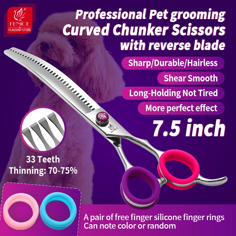 

Fenice Professional Pet Grooming Tesoura 7.5 inch JP440C Reverse Blade Curved Chunker Thinning Scissors for Puppy/Medium Dogs