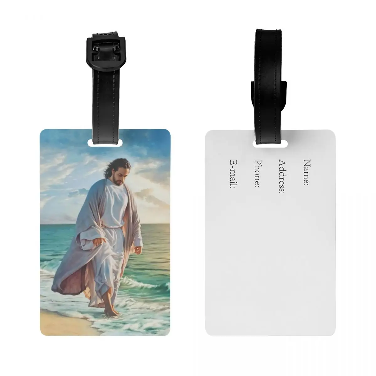 Custom Jesus Walks On The Beach Luggage Tags for Suitcases Cute Baggage Tags Privacy Cover ID Label