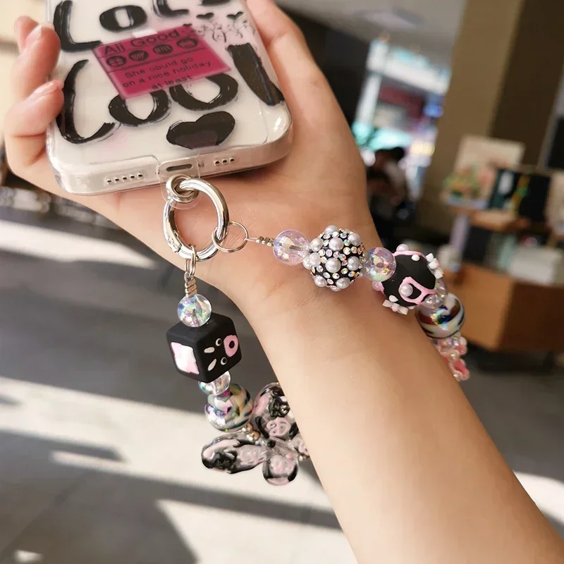 Short Chain Sweet and Cool Painted Mobile Phone Lanyard Wrist Bo Portable Pendant Phone Case Universal Anti Loss Lanyard For Key