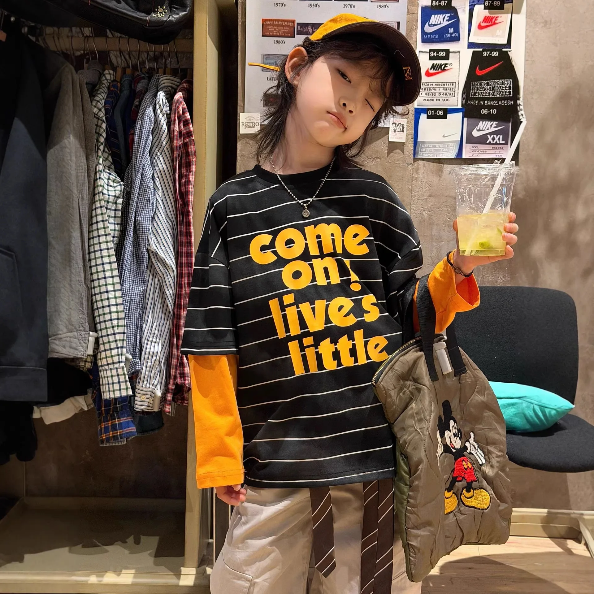 

Children Clothes Kids Casual T Shirt New Fashionable Spring 2026 Letter-printed Tie-dyed Striped Contrasting Color T-shirts